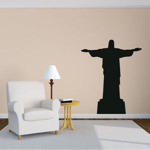 Christ the Redeemer wall decal, black silhouette of statue with arms outstretched