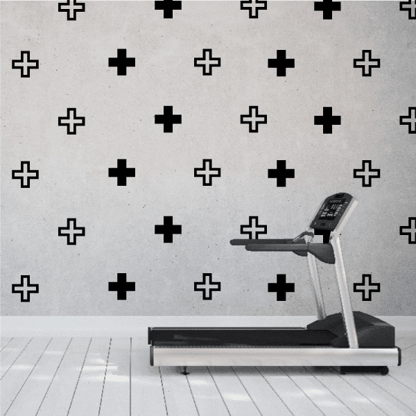 Cross pattern vinyl wall decal sticker sheet with black plus symbols