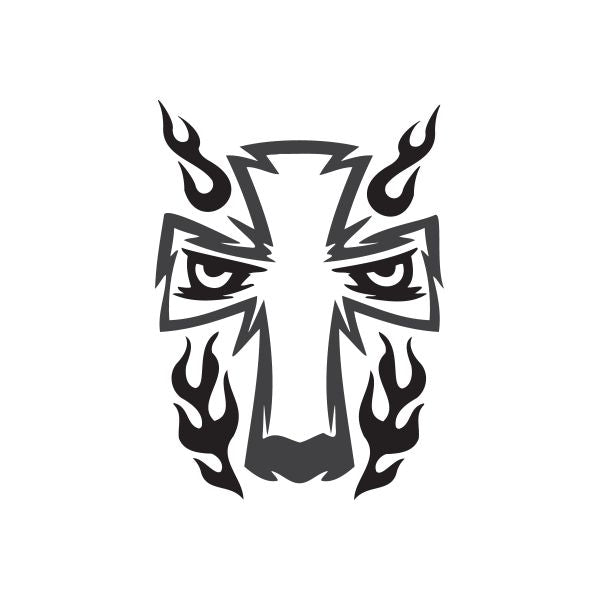 Image of Cross Design Fire Wolf Eyes Decal