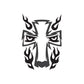 Cross decal with wolf eyes and flame accents, black and white
