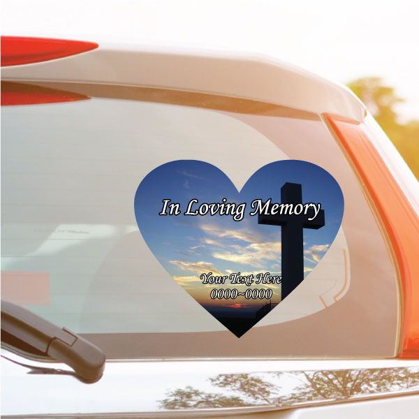 Image of Cross In Loving Memory Custom Heart Sticker