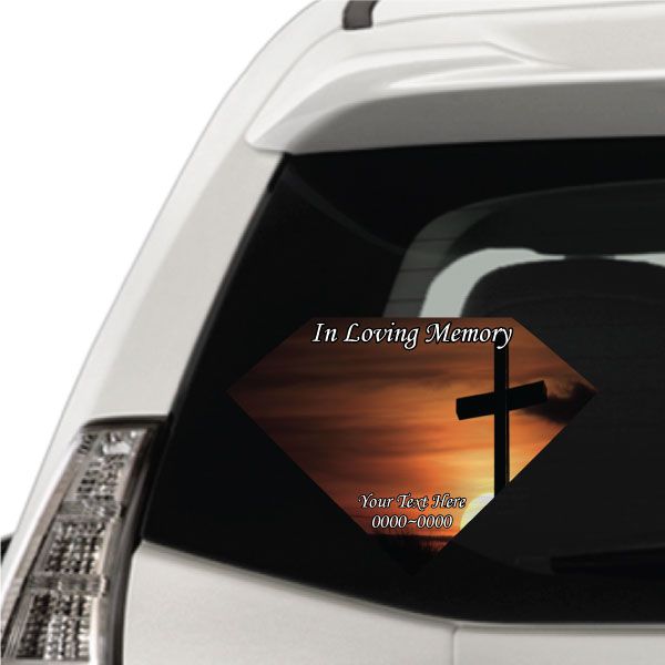 Image of Cross in Orange Sunset In Loving Memory Custom Diamond Sticker