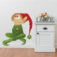 Cross-legged elf sticker, cartoon character in red hat and green outfit