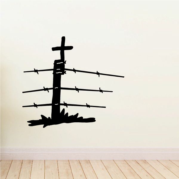 Image of Cross on Barbed Wire Fence Decal