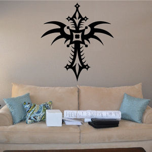 Tribal cross wall decal with ornate black design