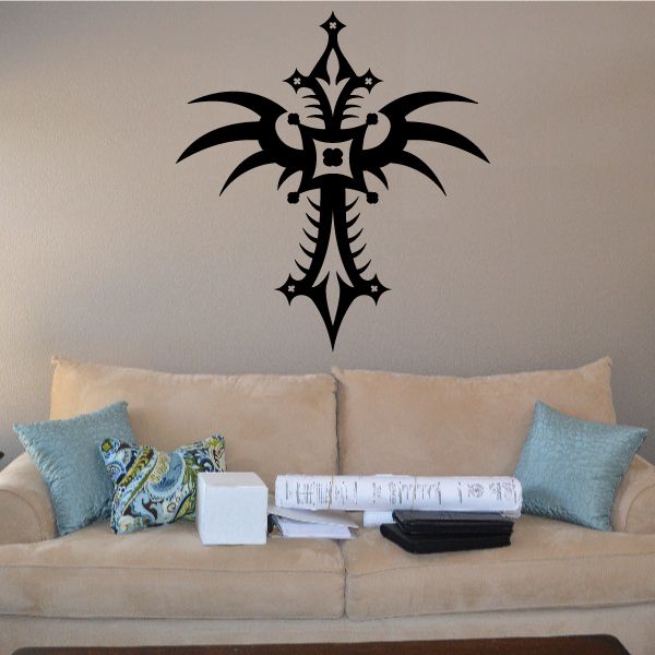 Tribal cross wall decal with ornate black design