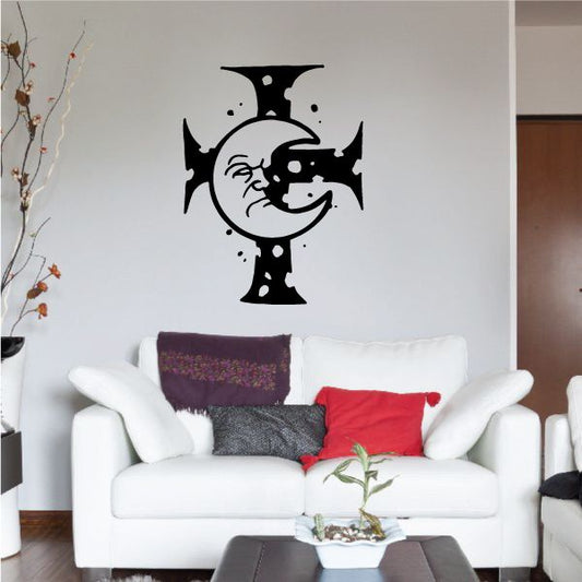 Image of Cross with Angry Moon Dace Decal