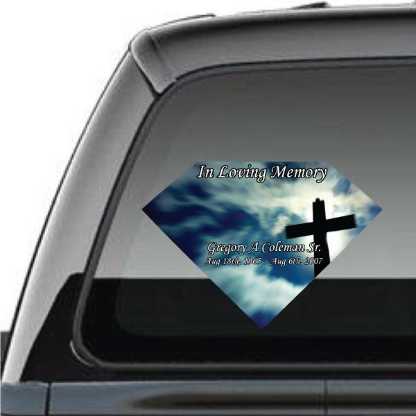 Image of Cross with Blue Skies In Loving Memory Custom Diamond Sticker