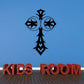 Cross decal with crescent moons in dark blue/black