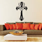 Black cross wall decal with demon mask and dagger design