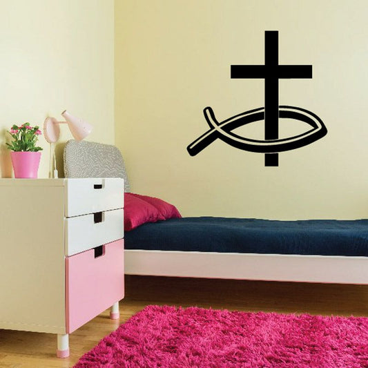 Image of Cross with Fish Decal