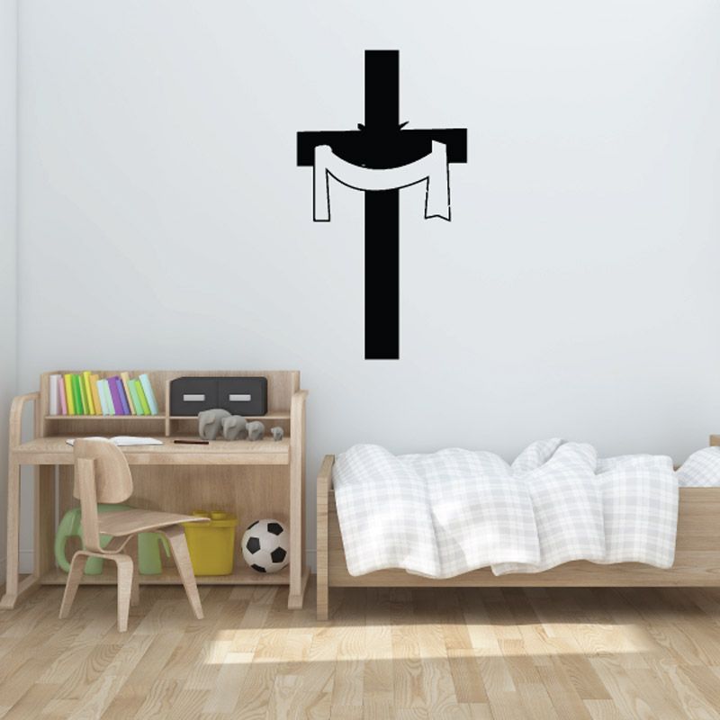 Image of Cross with Hanging Ribbon Decal