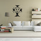 Happy face cross wall decal, black cross with smiley face and small decorative dots