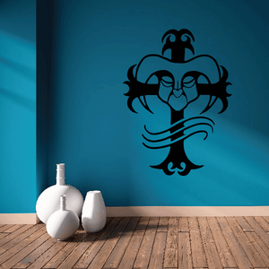 Long-ear mask cross decal sticker, black cartoon figure on wall