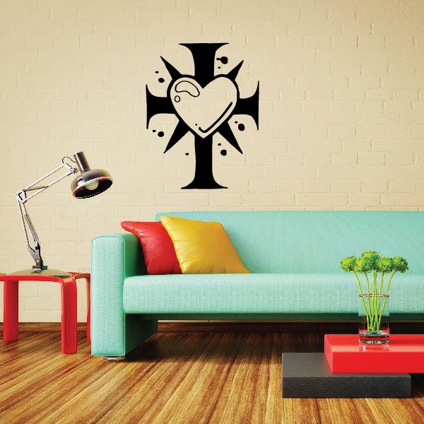 Image of Cross with Pointed Heart Decal