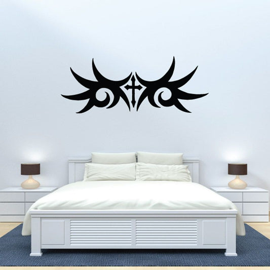 Image of Cross with Spiked Tribal Wings Decal