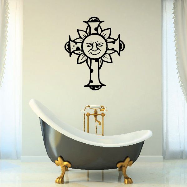 Image of Cross with Sun Face Decal