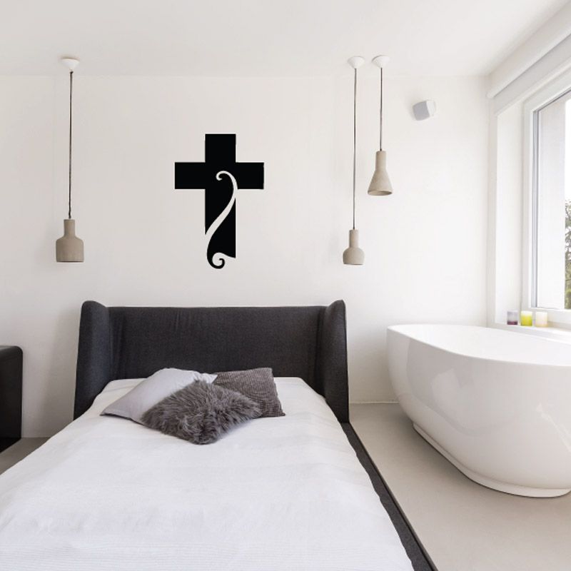 Image of Cross with Swirl Cutout Decal