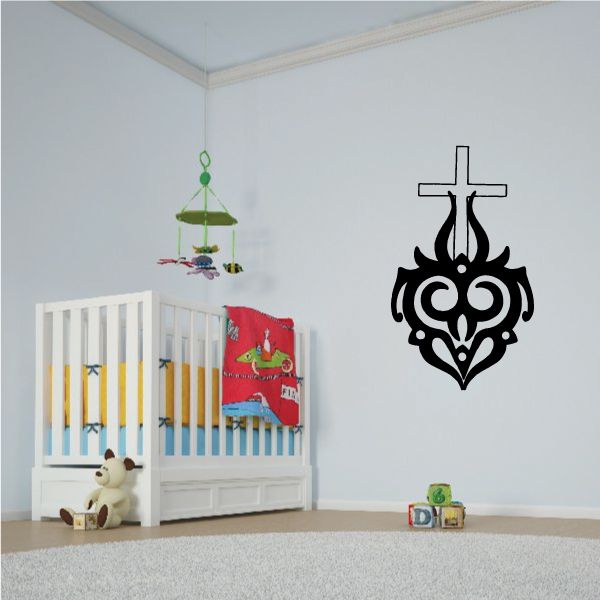 Image of Cross with Tribal Flames Decal