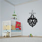 Black cross and tribal flames wall decal with decorative outlined border