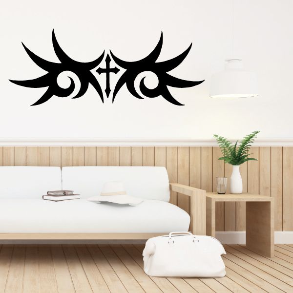 Image of Cross with Tribal Wings Decal