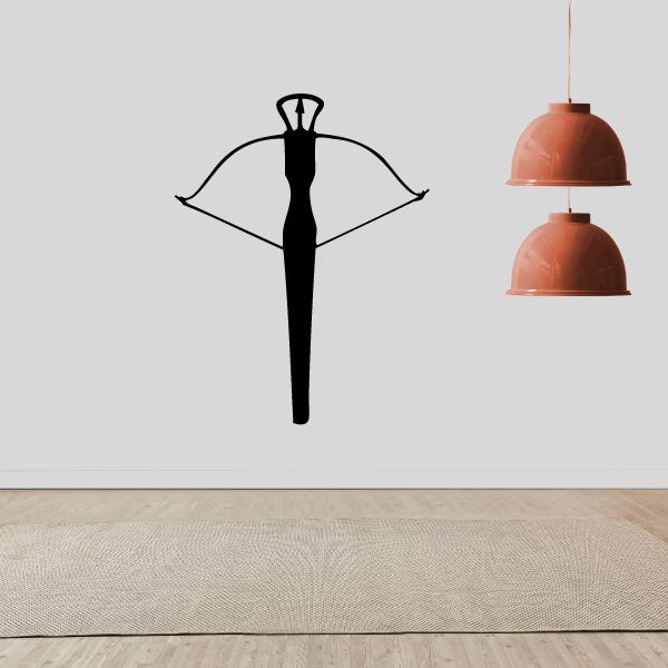 Black crossbow wall decal with stylized bow shape and bolt