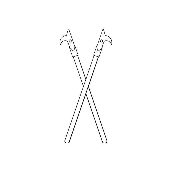 Crossed fireman hooks decal with black outline line-art hooks