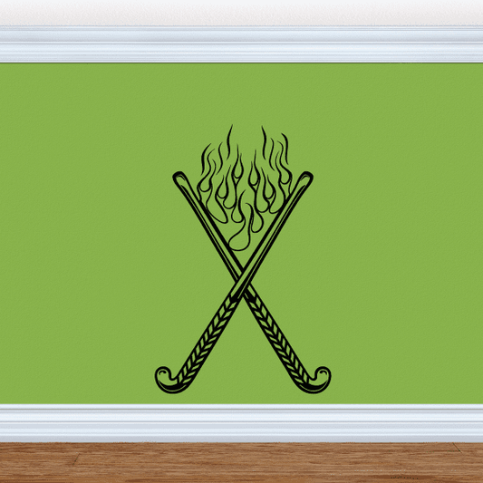 Image of Crossed Flaming Field Hockey Sticks Decal