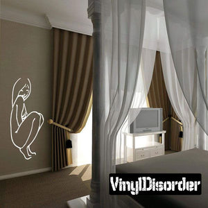 White outline crouching nude woman vinyl wall decal