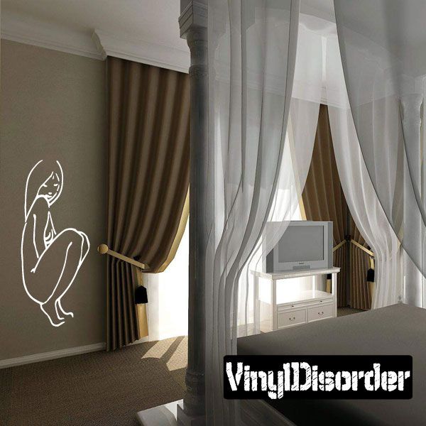White outline crouching nude woman vinyl wall decal