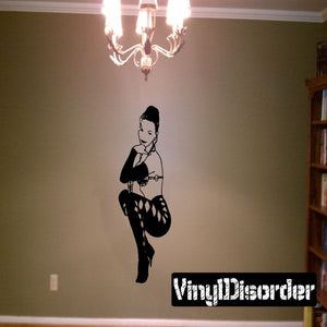 Crouching stripper wall decal, black crouching woman silhouette