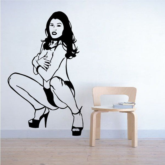 Image of Crouching Topless Stripper in Heels Decal