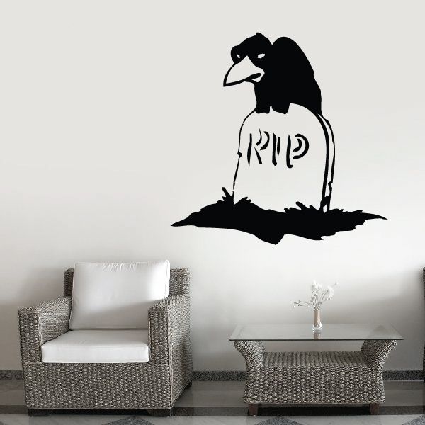 Image of Crow on a Tombstone Decal