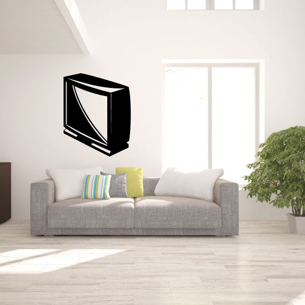CRT TV wall decal, black outlined retro TV with light screen
