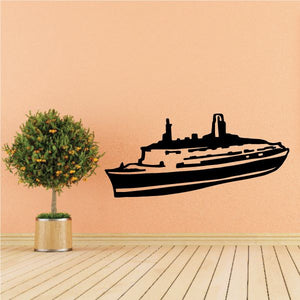 Cruise ship decal, black ship silhouette on wall background