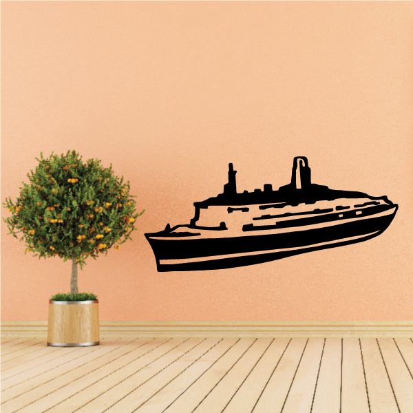 Cruise ship decal, black ship silhouette on wall background