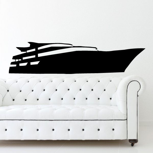 Black yacht decal with streamlined silhouette and motion lines