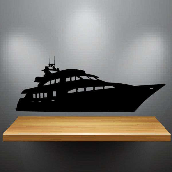 Cruising yacht decal with dark silhouette, side view of a motor yacht