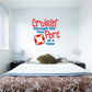 Printed die-cut wall decal with red and blue text and a lifebuoy graphic