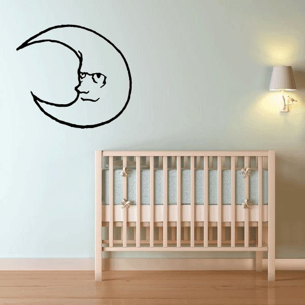 Crying moon cat wall decal with outlined crescent and sleeping face