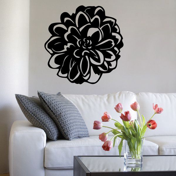 Chrysanthemum flower wall decal, black and white vinyl bloom design