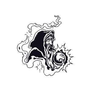 Wizard decal with long beard and crystal ball glow burst