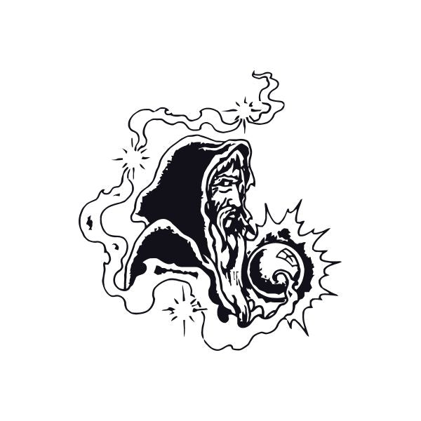 Wizard decal with long beard and crystal ball glow burst