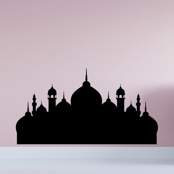 Black mosque silhouette decal with central dome and minarets