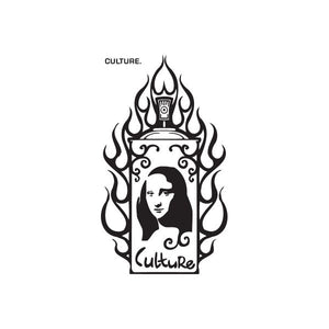 Graffiti culture decal with flame frame, female face, and 'CULTURE' text