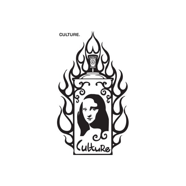 Graffiti culture decal with flame frame, female face, and 'CULTURE' text