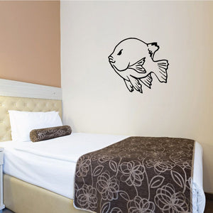 Bluegill fish wall decal with black line-art illustration