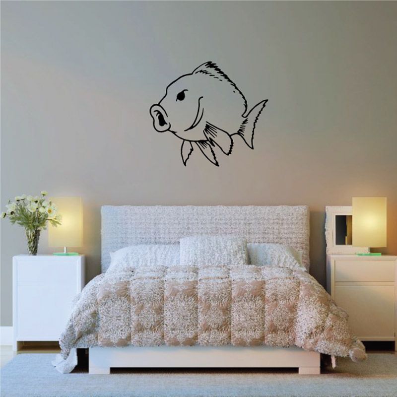 Long-eared sunfish wall decal with black and white outlined fish illustration