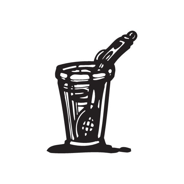 Black cup and spoon decal with stylized drips