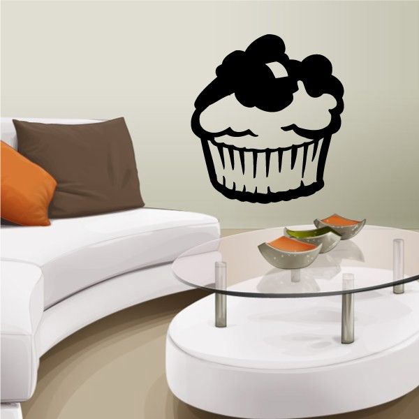 Black cupcake wall decal with swirl frosting and outlined cupcake wrapper